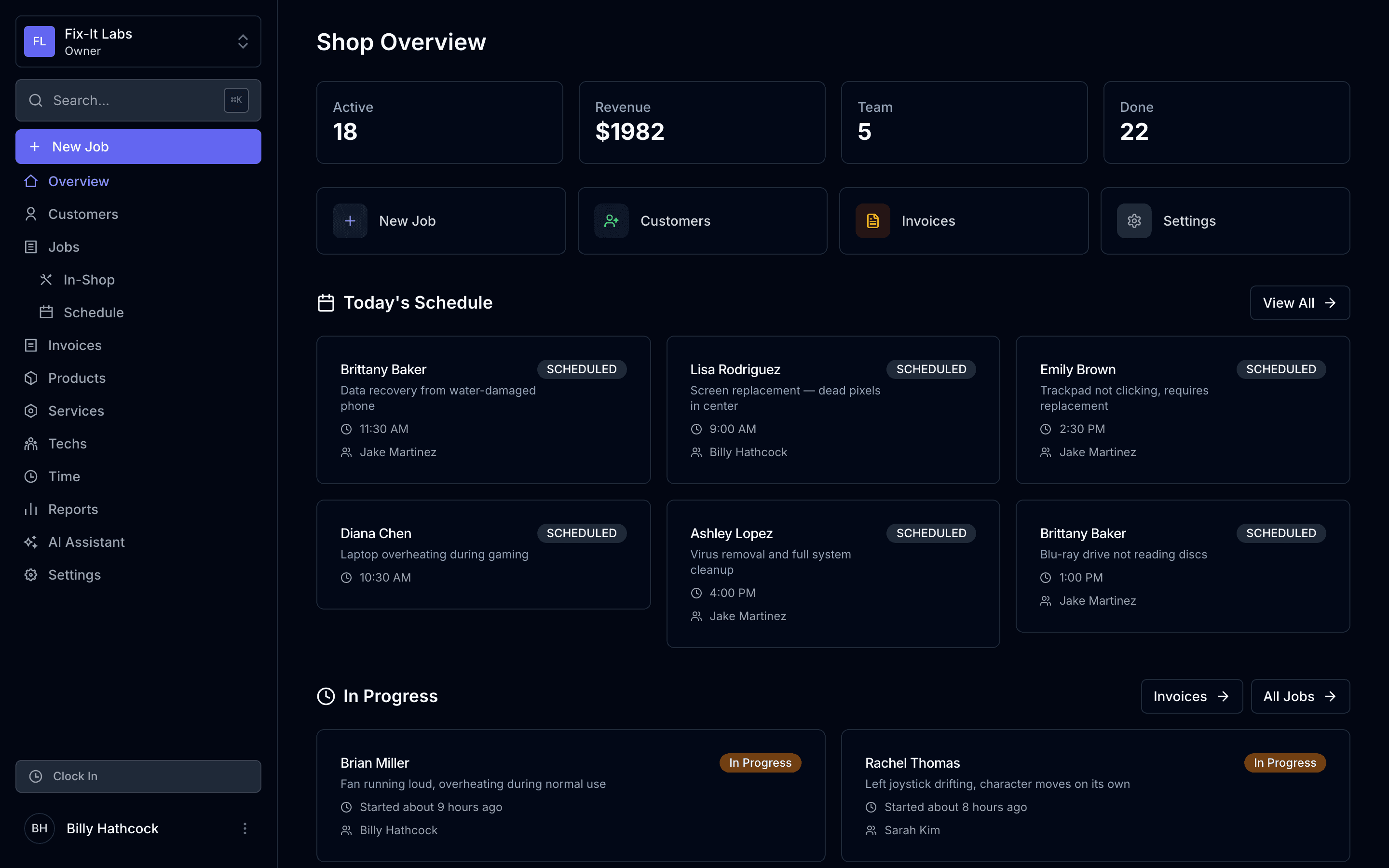techsbox repair shop dashboard — job tracking, scheduling, and customer management