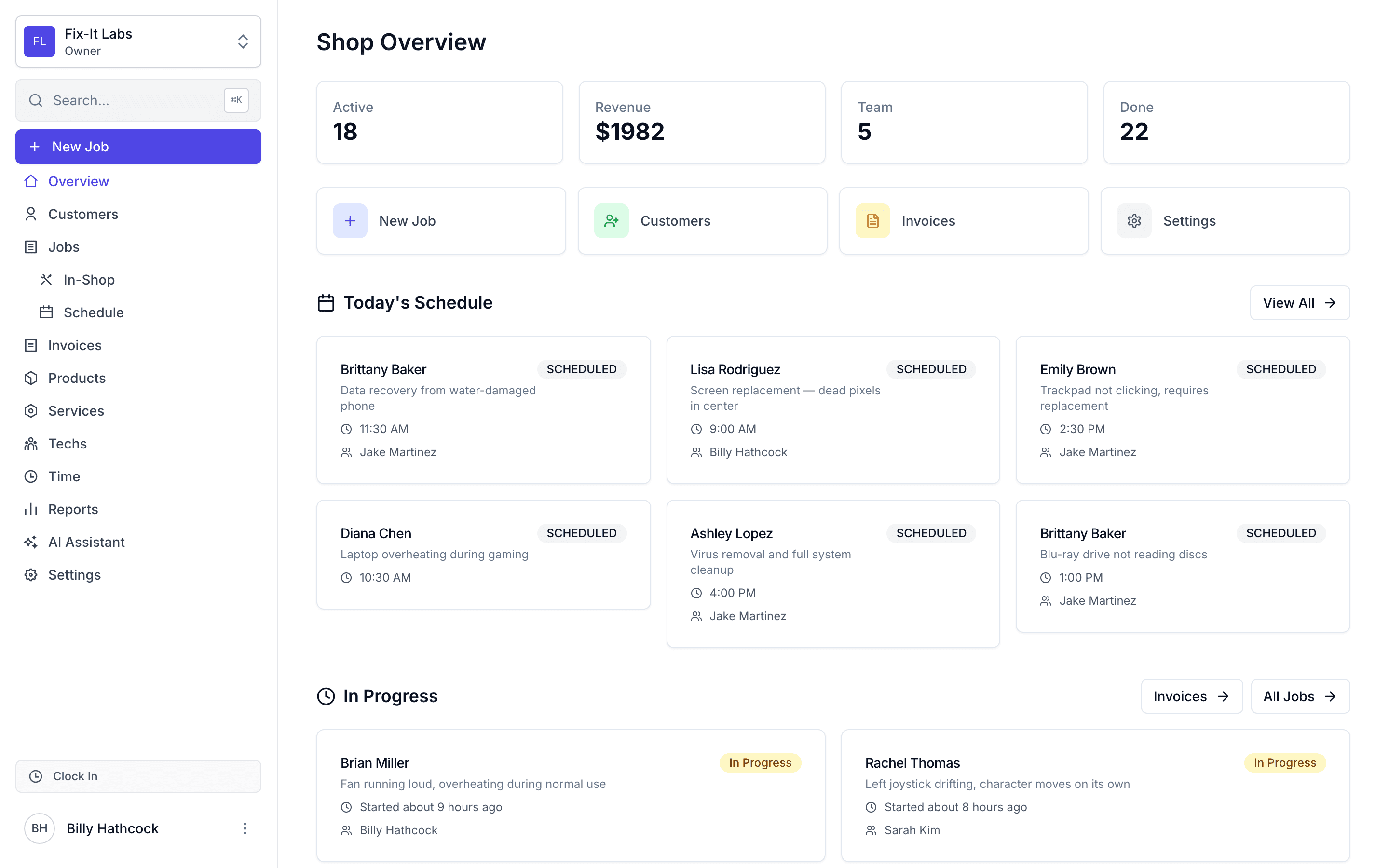 techsbox repair shop dashboard — job tracking, scheduling, and customer management